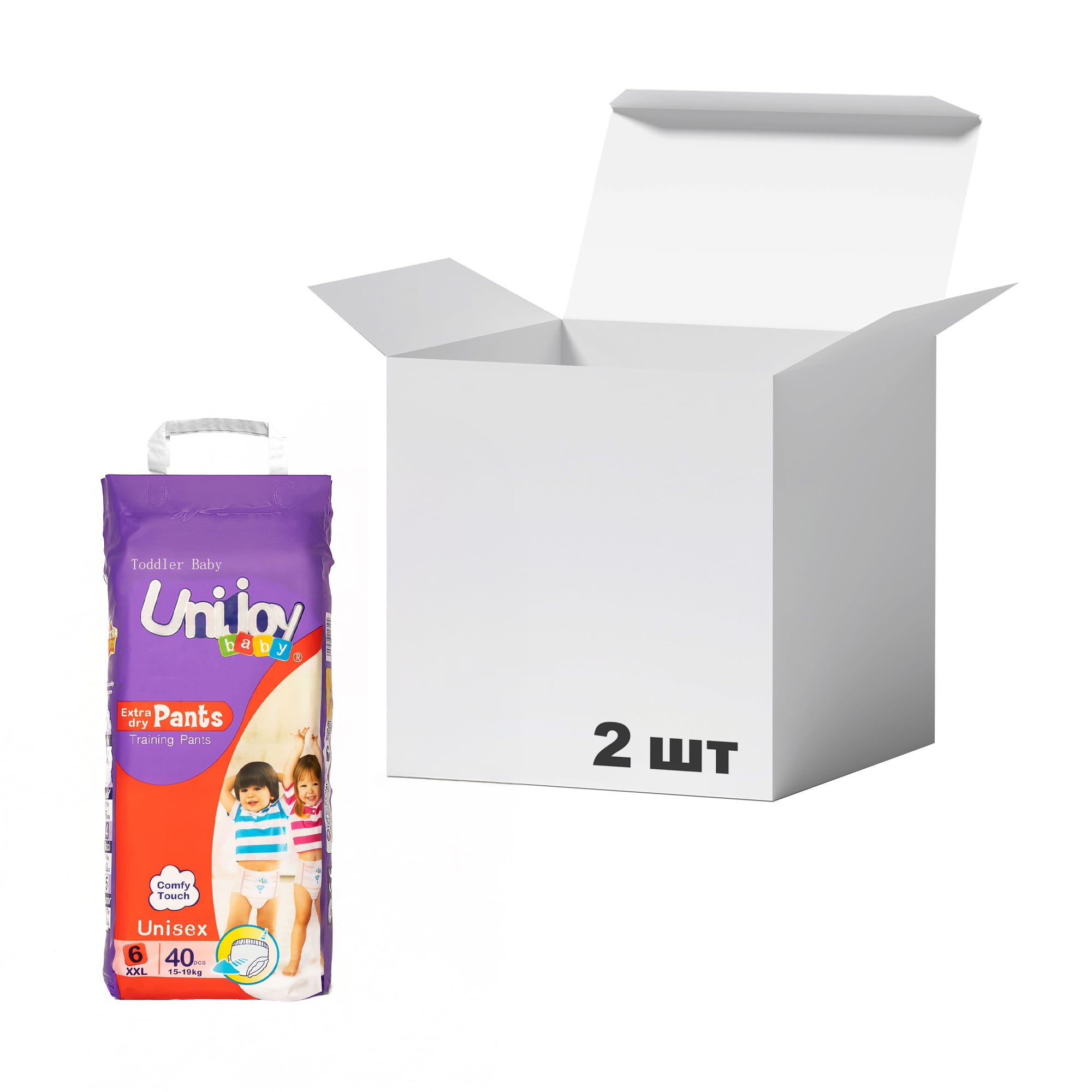 Упаковка підгузків-трусиків Unijoy Training розмір XXL (15-19 кг), 40 шт * 2 шт